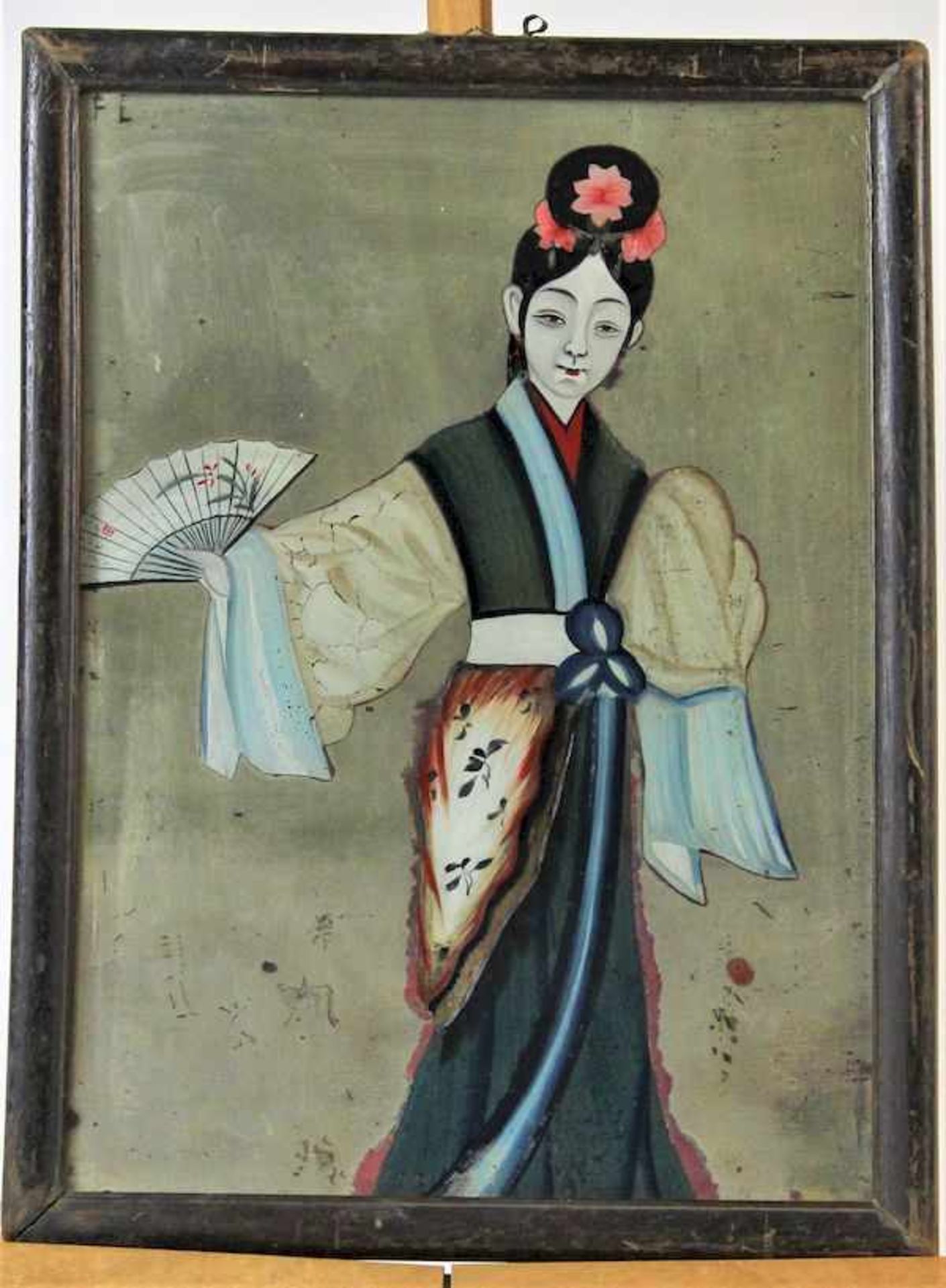 Hinterglasmalerei, verspiegelt " Hofdame "China , 18.Jhdt. Maße: ca. 41 cm x 29 cm gerahmt
