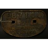 Railwayana - a British Railways (Eastern Region) cast iron goods wagon works plate,