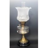 A Victorian oil lamp, cut glass reservoir, etched shade,