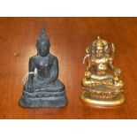 Chinese School, a dark patinated bronze, Buddha, seated in a lotus, 13cm high; another, Indian,