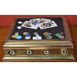 A gilt metal and pietra dura playing card box,