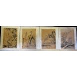A set of four modern Chinese prints on silk,