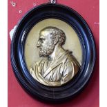 A 19th century gilt bronze oval portrait plaque, of a bearded elder, bust length, oval, 13cm x 10cm,