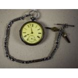 A late Victorian silver open face pocket watch, cream enamel dial, bold Roman numerals,