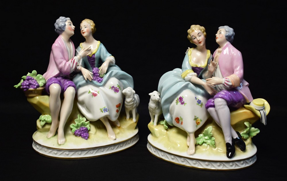 A pair of mid-20th century German porcelain figures, Courting Couple,