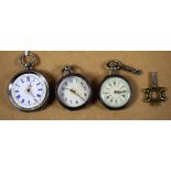 Watches - a 19th century ladies open face 935 silver fob watch, ornate floral enamelled dial,