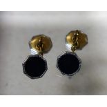 A pair of black onyx white metal capped octagonal panel cufflinks, base metal bodies, 3.