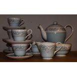 A Shelley mid-20th century Daphne pattern coffee set, for six, comprising cups, saucers, tea pot,