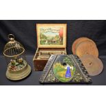 A mid 20th century automaton, three singing birds; a symphonium, for restoration,