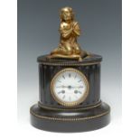 A 19th century gilt-patinated figural bronze and black marble mantel clock,
