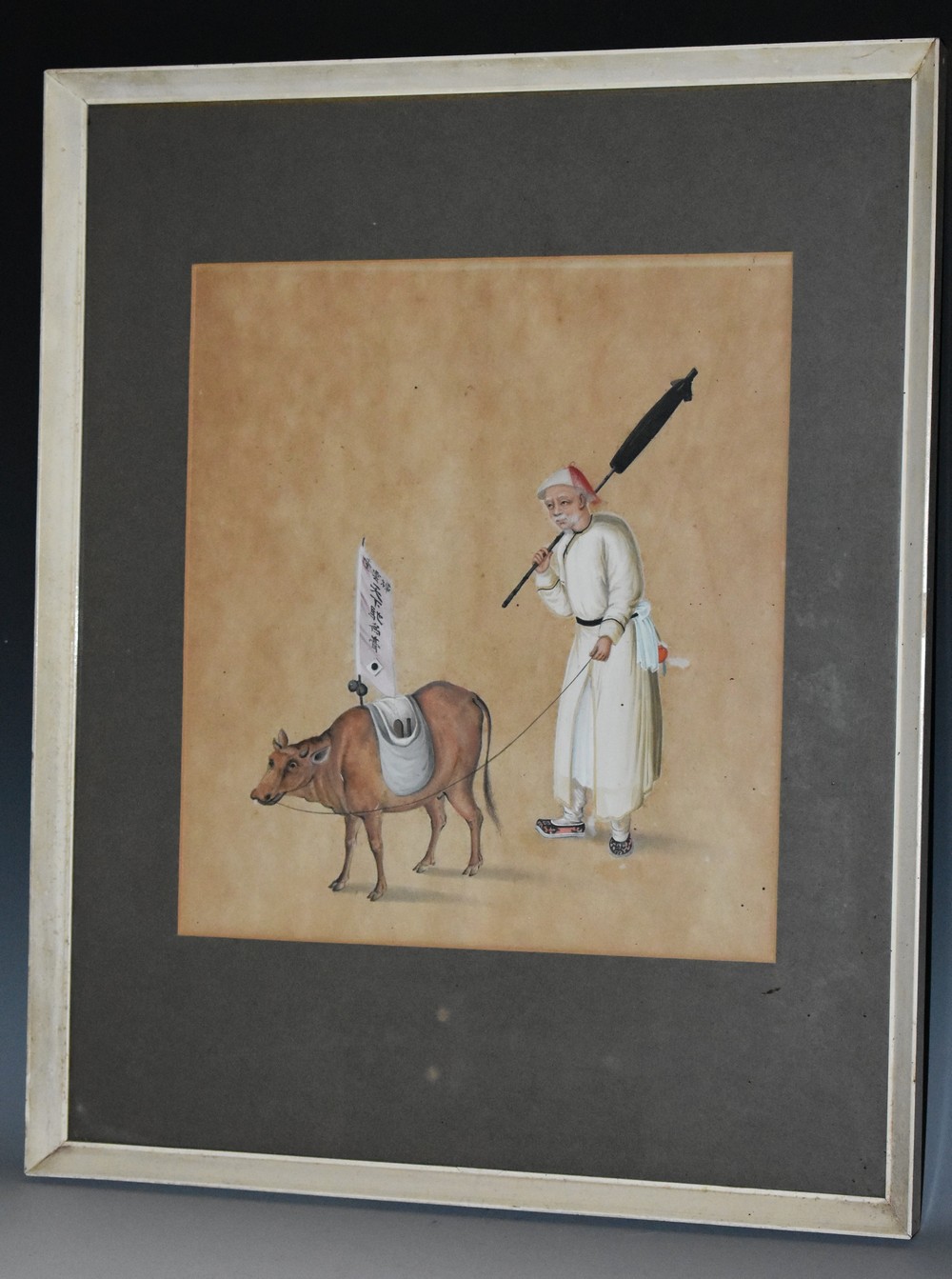 Chinese School (19th century), Man with an Ox, watercolour,