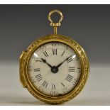 A George II Rococo gold pair case pocket watch, by Dupin, London,