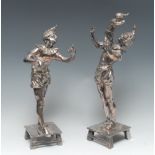 Auguste de Wever (1836-1910), silvered bronzes, a pair, Jesters, 34.