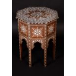 An Anglo-Indian hardwood and ivory marquetry octagonal occasional table,