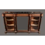 A Victorian gilt metal mounted ebonised, walnut and marquetry rectangular side cabinet,