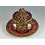 A 19th century French Palais-Royal gilt-metal mounted cranberry glass potpourri bowl,