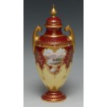 A Coalport two handled ovoid vase and cover,