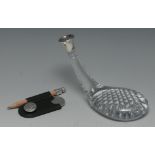 Golf - an Elizabeth II silver mounted clear glass novelty desk weight, as a golf club, hobnail base,