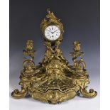 A sculptural 19th century French gilt metal combination desk stand and timepiece,