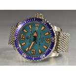Deep Blue - an Alpha Marine 500 automatic divers wristwatch, turquoise blue dial,