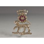 A diamond and red spinel military Sweetheart brooch, Hallamshire Regiment of Sheffield,