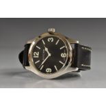 Glycine - a 3805 service wristwatch, black dial, quartered Arabic numerals and block batons,