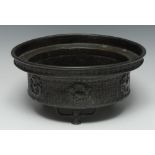 A 19th century Chinese brown patinated bronze censer,