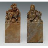 A pair of Chinese soapstone figural seals,