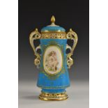 A Mintons waisted cylindrical vase and cover,