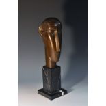 After Amadeo Modigliani, a brown patinated bronze, Abstract Head, marble plinth, 36.