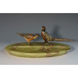 An Austrian cold painted bronze group, cock and hen pheasants,