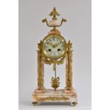 A Louis XVI style gilt metal mounted marble portico clock, 8.