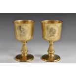 A pair of 9ct gold Queen Elizabeth II silver Jubilee limited edition goblets, No 2/100,