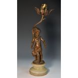 Victor Seifert (Austrian, 1870 - 1953), after, a brown patinated bronze figural table lamp,