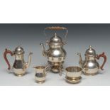 A George I style silver matched five piece bachelor's tea and coffee service,