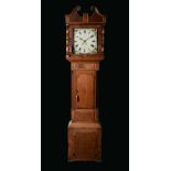 A George III oak and mahogany longcase clock, 33cm square painted dial, inscribed Davenport,