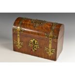 A Victorian gilt brass mounted oak domed rectangular stationery box,