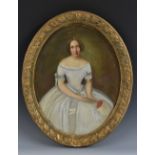 English Provincial School (mid-19th century) Portrait of a Lady, three-quarter length,