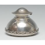 Omar Ramsden - an Arts and Crafts silver domed inkwell, hinged cover,