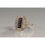 An Art Deco design diamond and sapphire lady's ring,