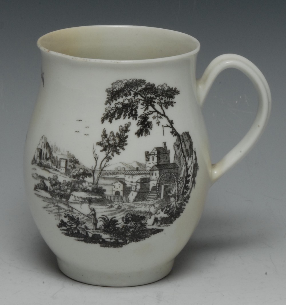 A Worcester 'The Windmill' pattern bell shaped medium mug, grooved handle,