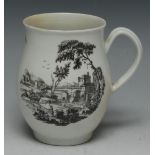 A Worcester 'The Windmill' pattern bell shaped medium mug, grooved handle,