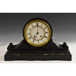 A 19th century specimen marble, black slate and ebonised drum mantel clock,