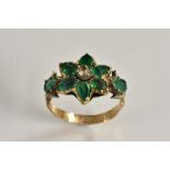 An emerald and diamond floral cluster ring,