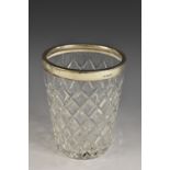 An Elizabeth II silver mounted hobnail-cut clear glass ice bucket, star-cut base, 15cm high,