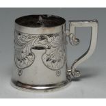 An Arts and Crafts silver spreading cylindrical christening mug,