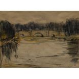 Frank Forty (Irish, 1902 - 1996) Quiet Waters, Blenheim and River Boat dated 2/7/69, charcoal,