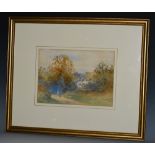 Frank Gresley (1855 - 1936) Dog Walk Cottage, cat and goose signed, watercolour,