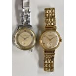 Watches - a vintage 1950s J W Benson 9ct gold cased wristwatch, silvered dial,