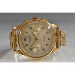 Chronographe Swiss - a vintage 1950s 18ct gold cased chronograph wristwatch, silvered dial,